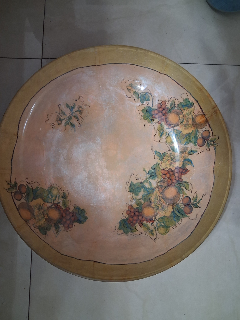 Hand-Painted Round Fruit Wall Art - Peach and Green